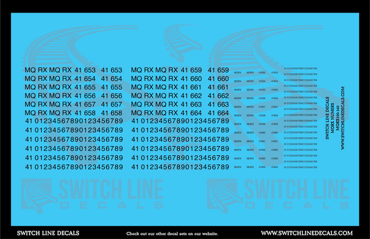 N Scale MQRX Numbers Decal Set