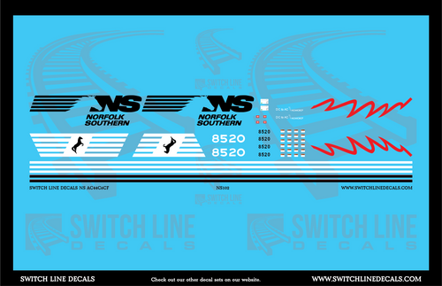 N Scale Norfolk Southern AC44C6CF 8520 Locomotive Decal Set