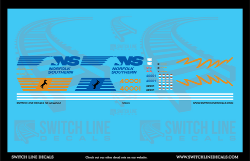 N Scale Norfolk Southern AC44C6M 4001 & 4002 Blue and Gold Locomotive Decal Set