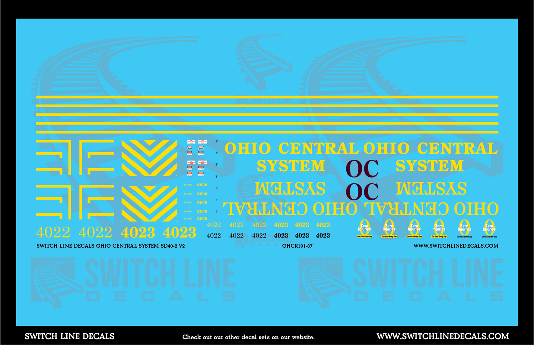 N Scale Ohio Central System SD40-2 Locomotives Decal Set V1