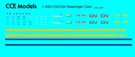 CCE Models T Scale (1:450) Decals, Passenger cars: CN and VIA