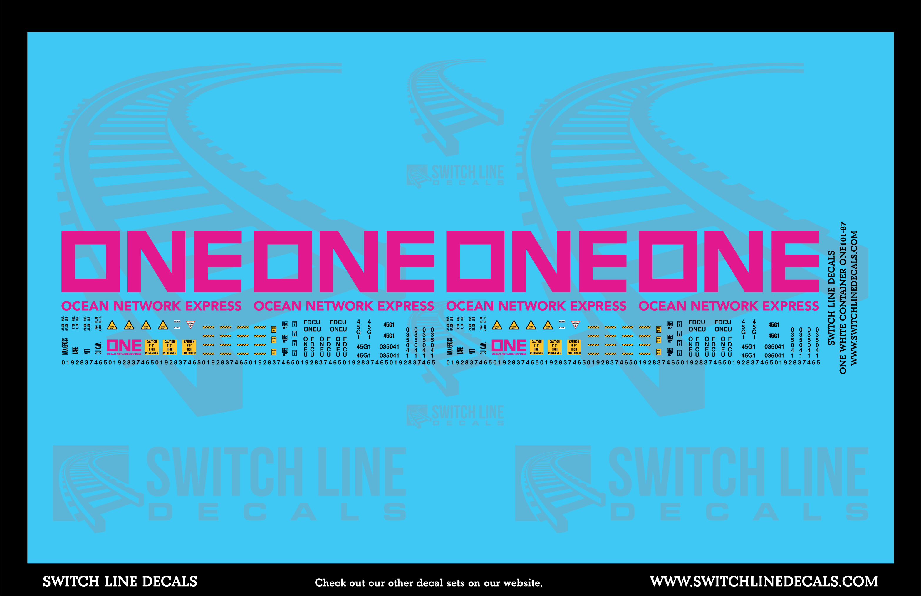 HO Scale ONE White/Gray Containers with Pink Lettering Decal Set ...