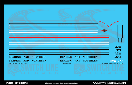HO Scale Reading Blue Mountain & Northern F7 Locomotive Decal Set