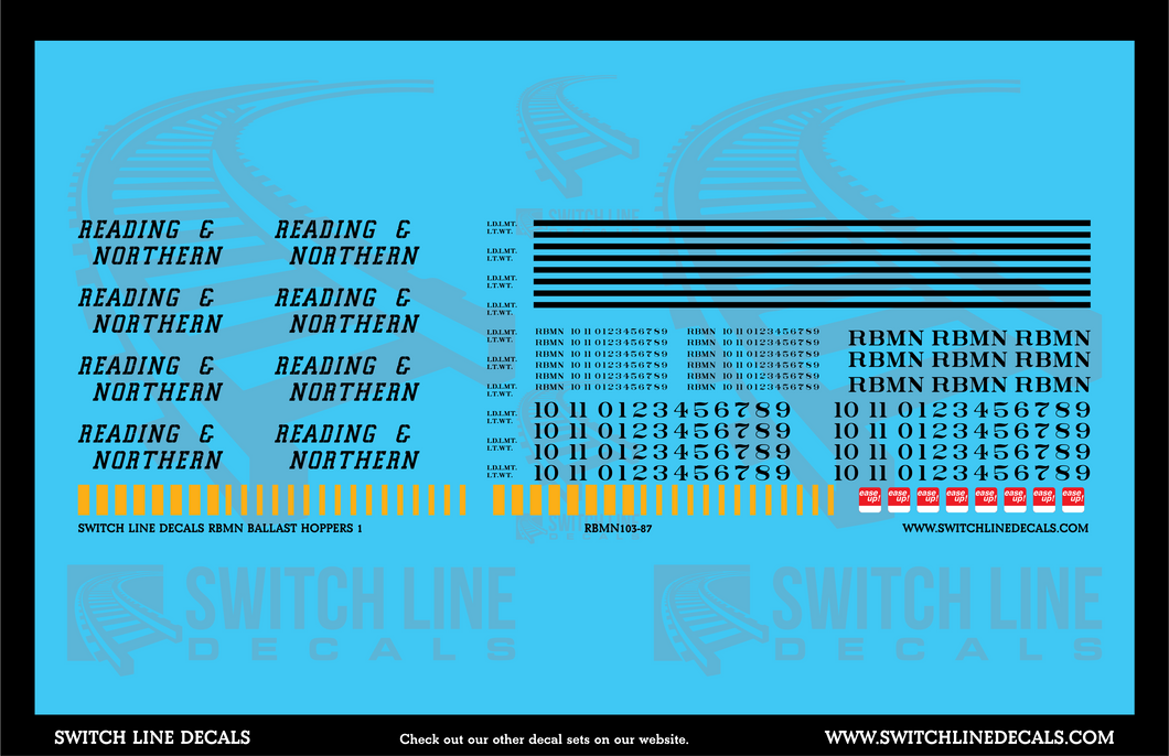 HO Scale RBMN Reading Blue Mountain and Northern Ballast Hoppers Cars Decal Set