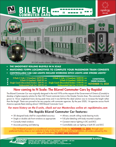 N SCALE Rapido Bilevel Commuter Cars PREORDER