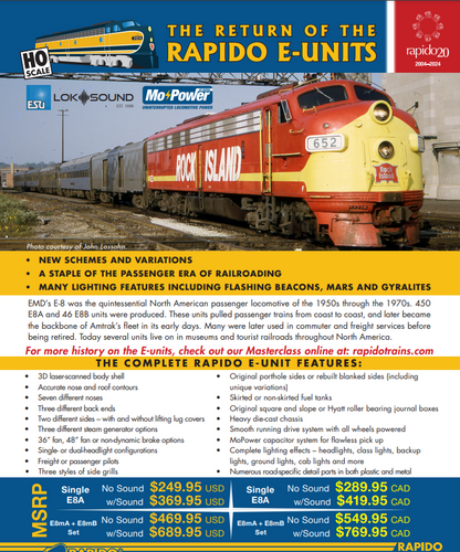 HO SCALE Rapido EMD E8/9 DCC/Sound PREORDER