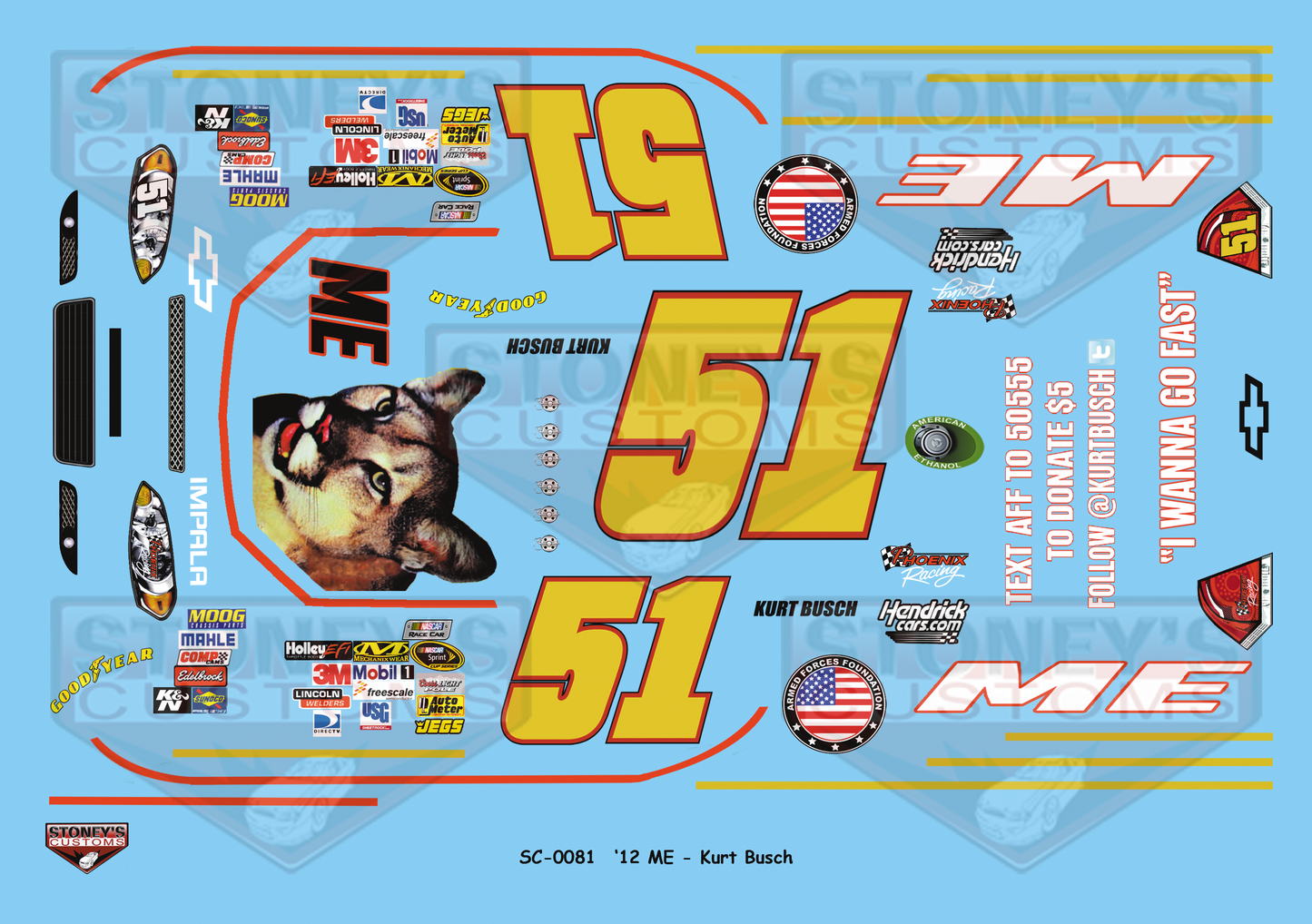 Stoney's Customs 2012 #51 ME Chevy Impala Kurt Busch Talladega 1:24