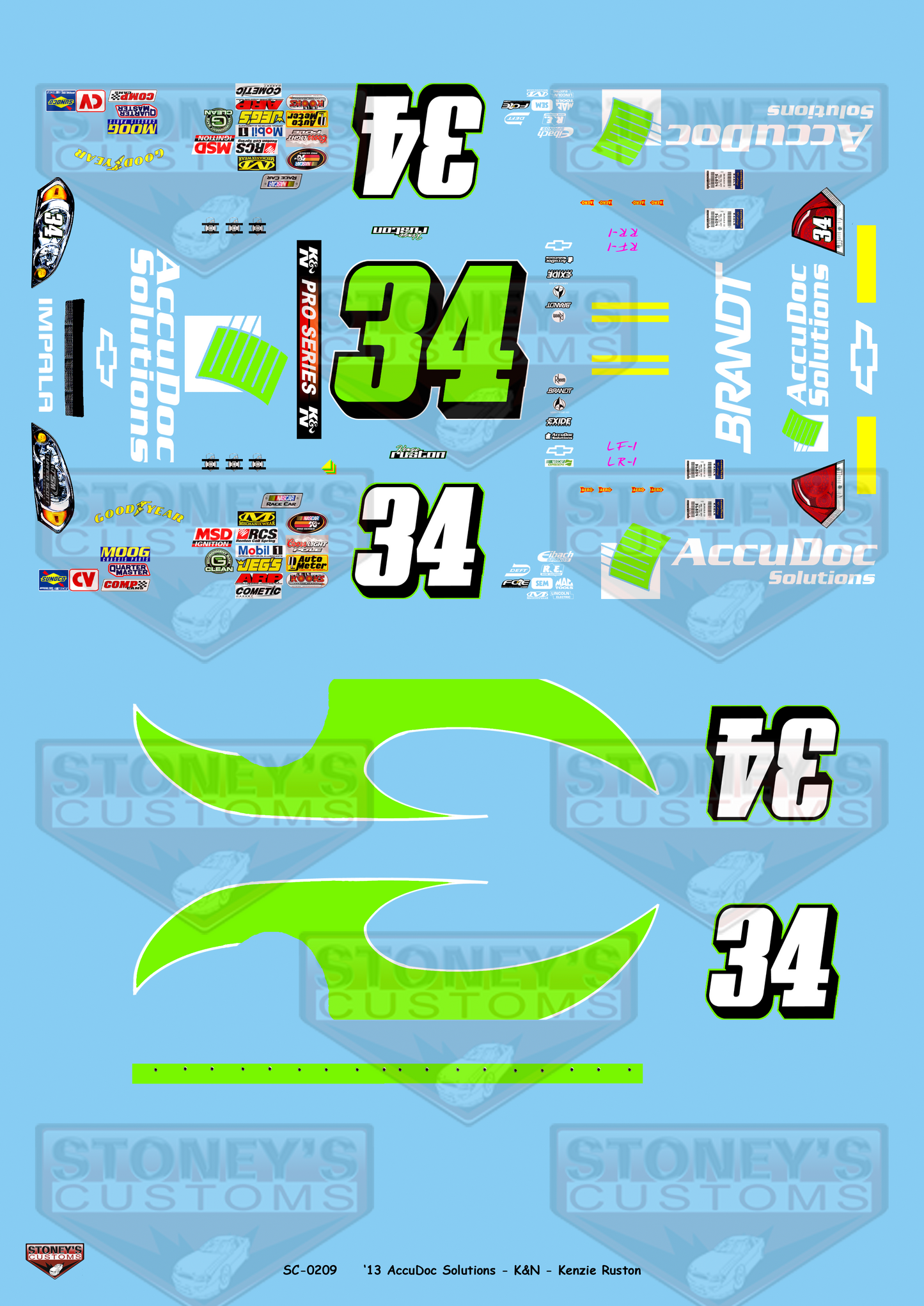 Stoney's Customs 2013 #34 AccuDoc Solutions - K&N - Kenzie Ruston 1:24 Decal Set