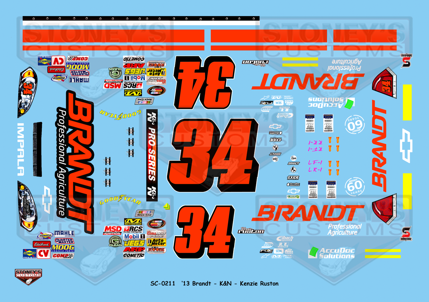 Stoney's Customs 2013 #34 Brandt - K&N - Kenzie Ruston 1:24 Decal Set