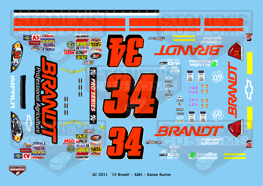 Stoney's Customs 2013 #34 Brandt - K&N - Kenzie Ruston 1:24 Decal Set