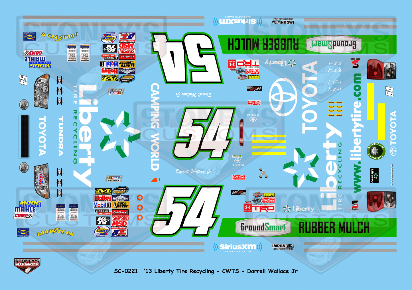 Stoney's Customs 2013 #54 Liberty Tire Recycling - CWTS - Darrell Wallace Jr 1:24 Decal Set