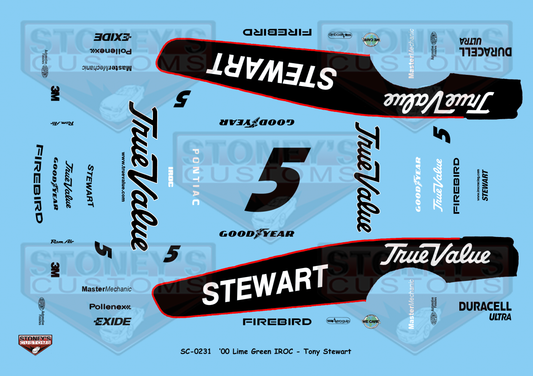 Stoney's Customs 2000 Lime Green #5 IROC Tony Stewart 1:24 Decal Set
