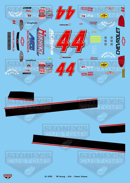 Stoney's Customs 1998 Herzog ASA #44 Jimmie Johnson 1:24 Decal Set