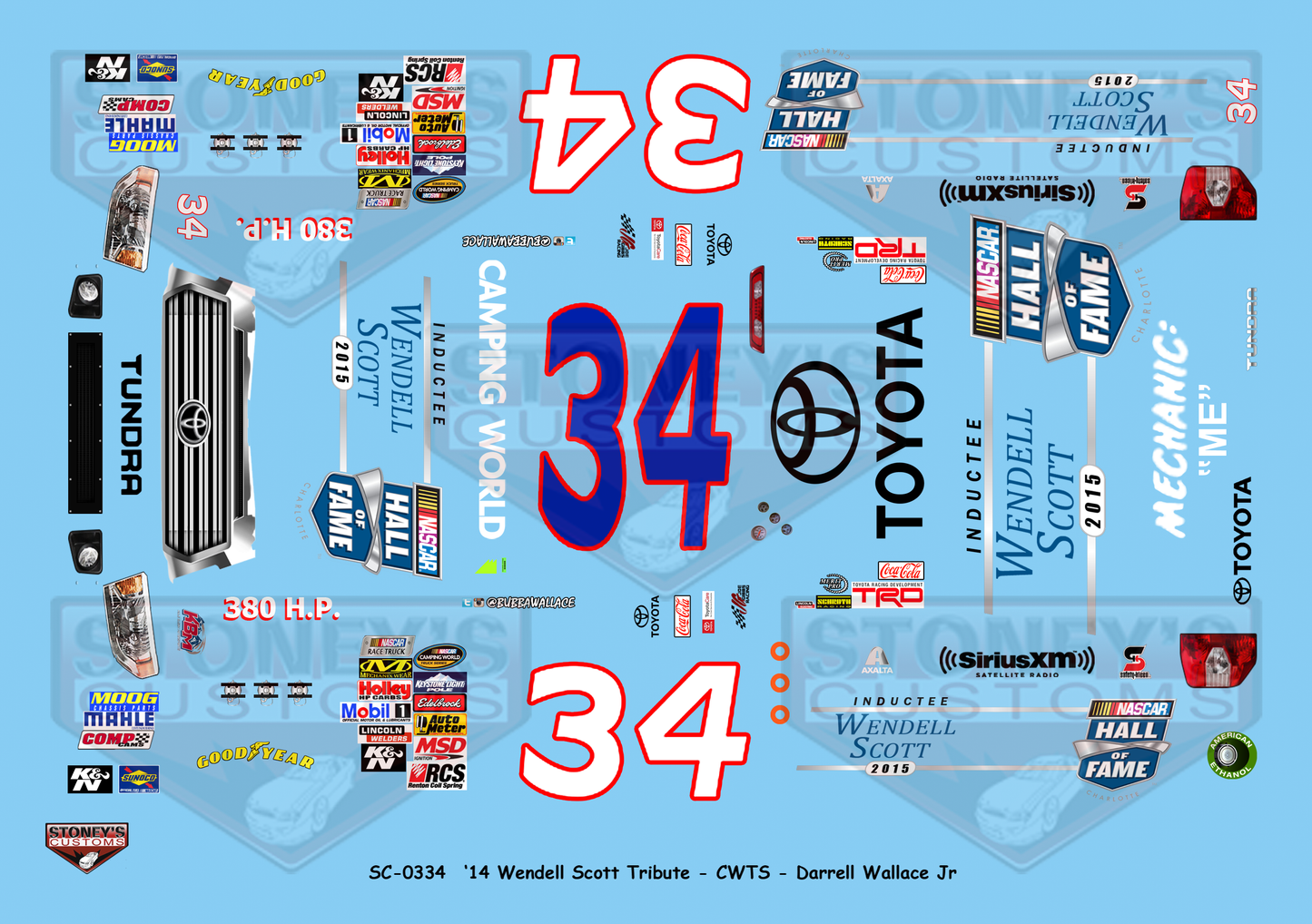 Stoney's Customs 2014 #34 Wendell Scott Tribute - CWTS - Darrell Wallace Jr 1:24 Decal Set