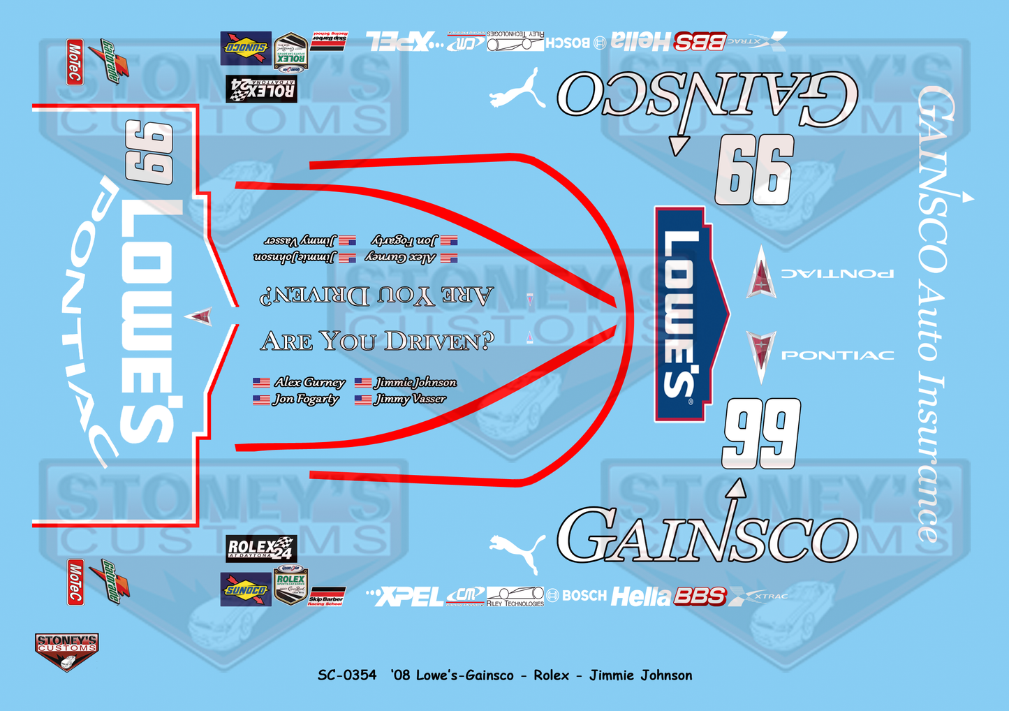 Stoney's Customs 2008 #99 Lowe's-Gainsco - Rolex - Jimmie Johnson 1:24 Decal Set