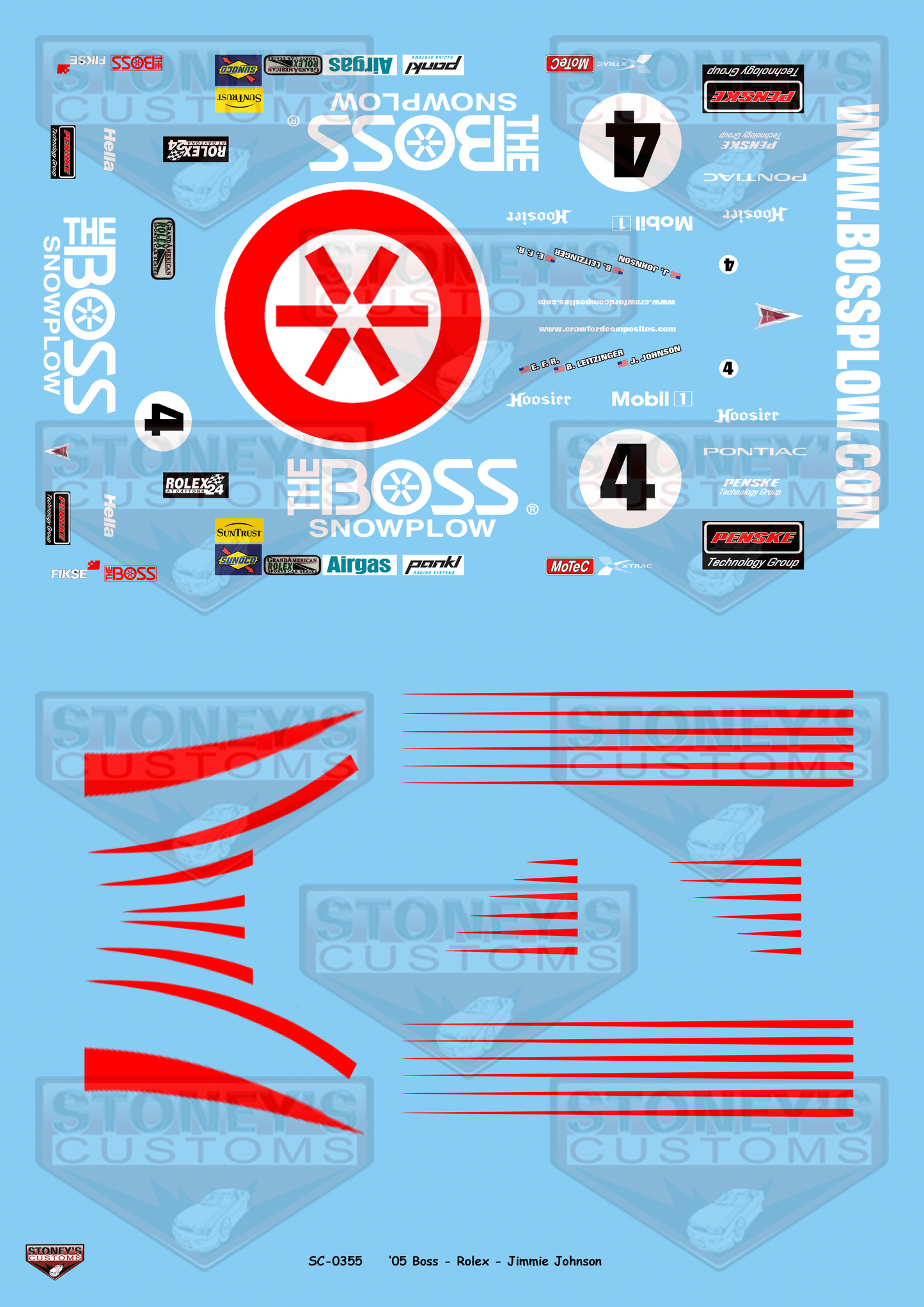 Stoney's Customs 2005 #4 Boss - Rolex - Jimmie Johnson 1:24 Decal Set
