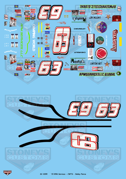 Stoney's Customs 2015 #63 RPM Services - CWTS - Bobby Pierce 1:24 Decal Set