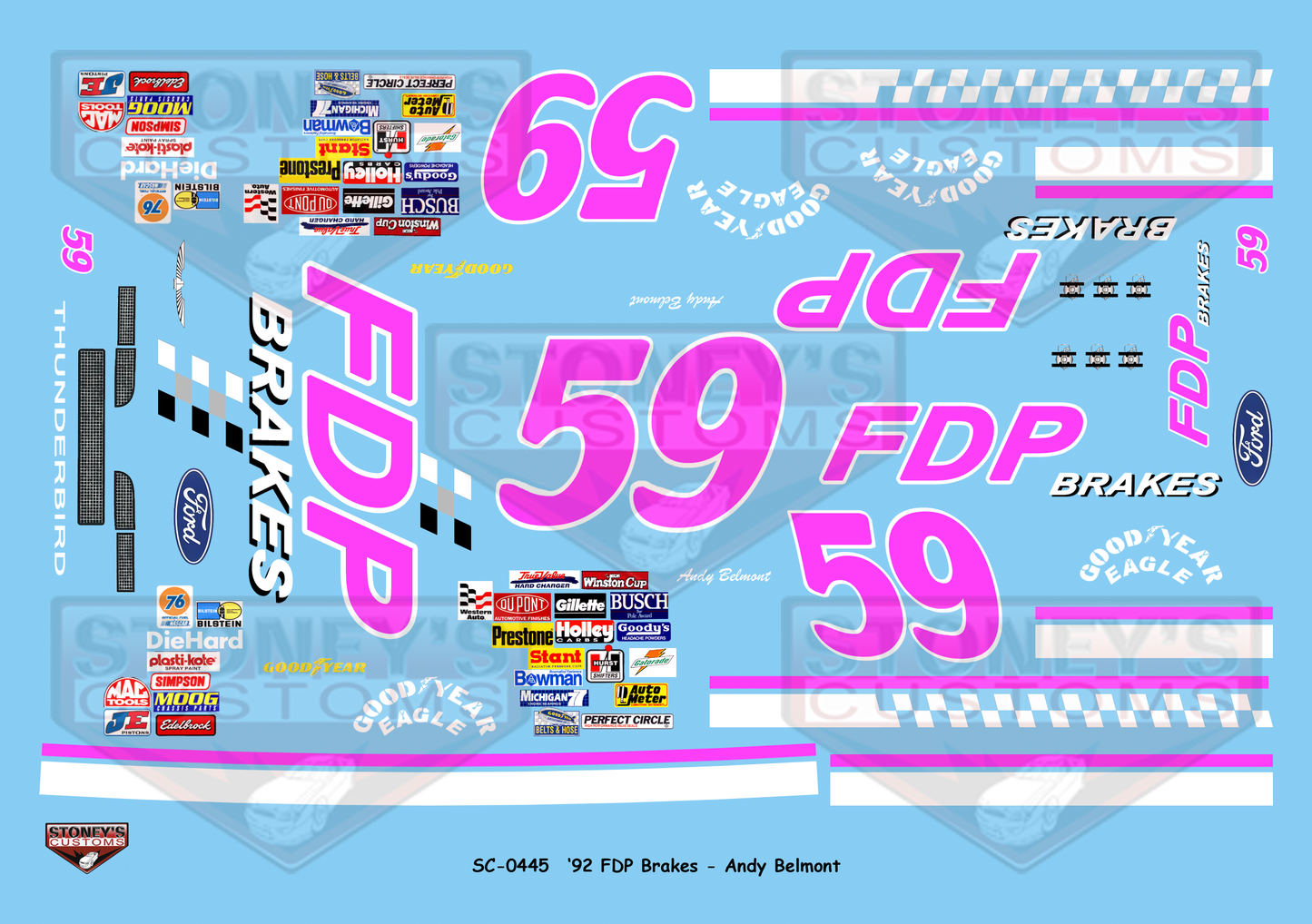 Stoney's Customs 1992 #59 FDP Brakes - Andy Belmont 1:24 Decal Set