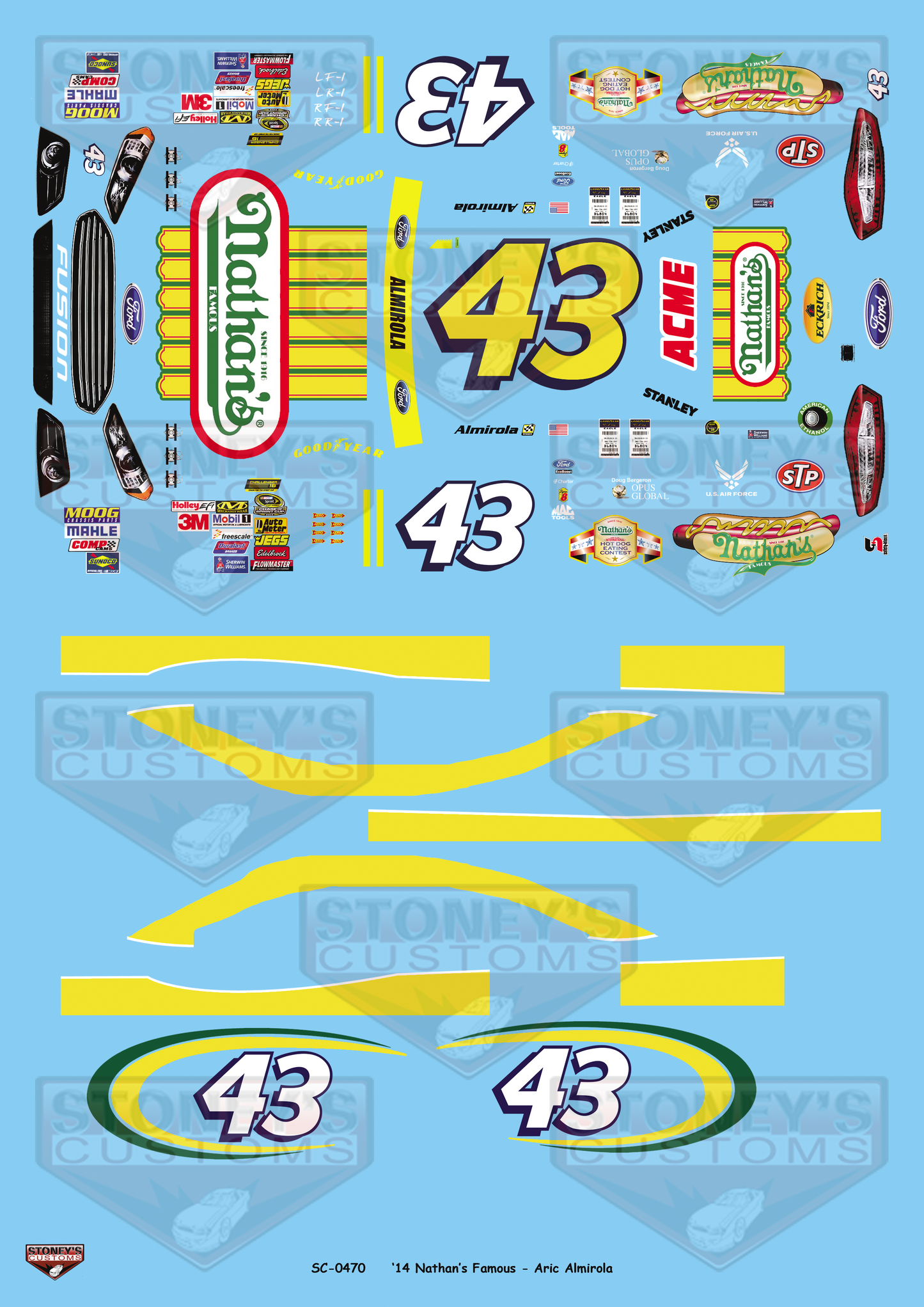 Stoney's Customs 2014 #43 Nathan's Famous - Aric Almirola 1:24 Decal Set