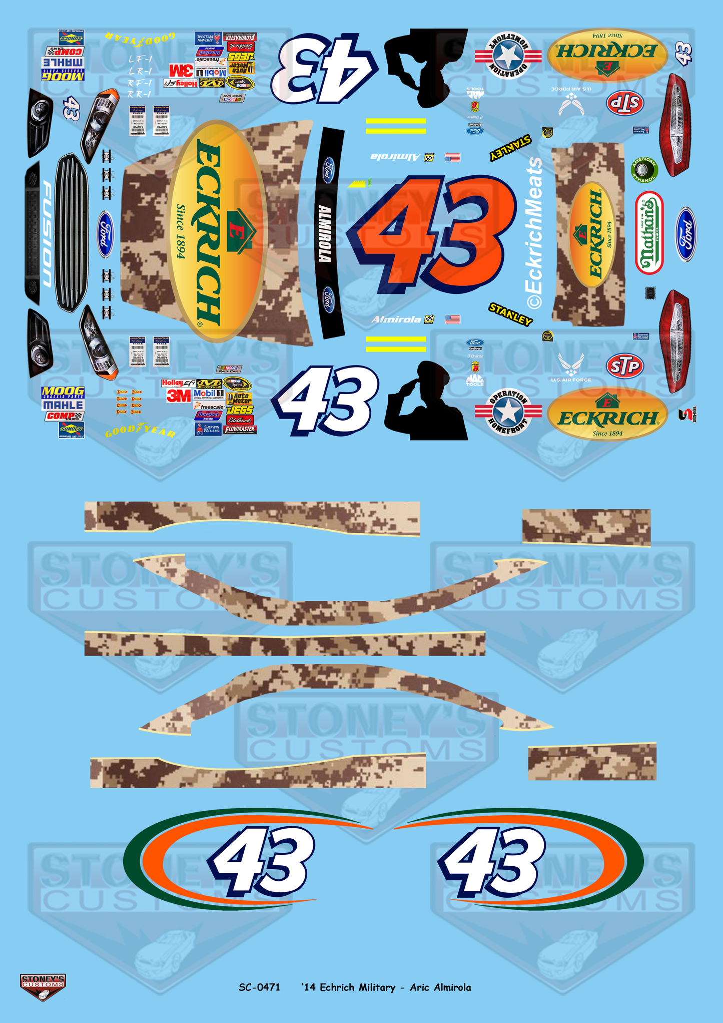Stoney's Customs 2014 #43 - Echrich Military - Aric Almirola 1:24 Decal Set