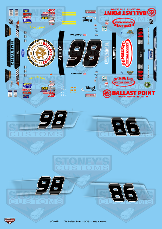 Stoney's Customs 2016 #98 Ballast Point NXS Aric Almirola 1:24 Decal Set