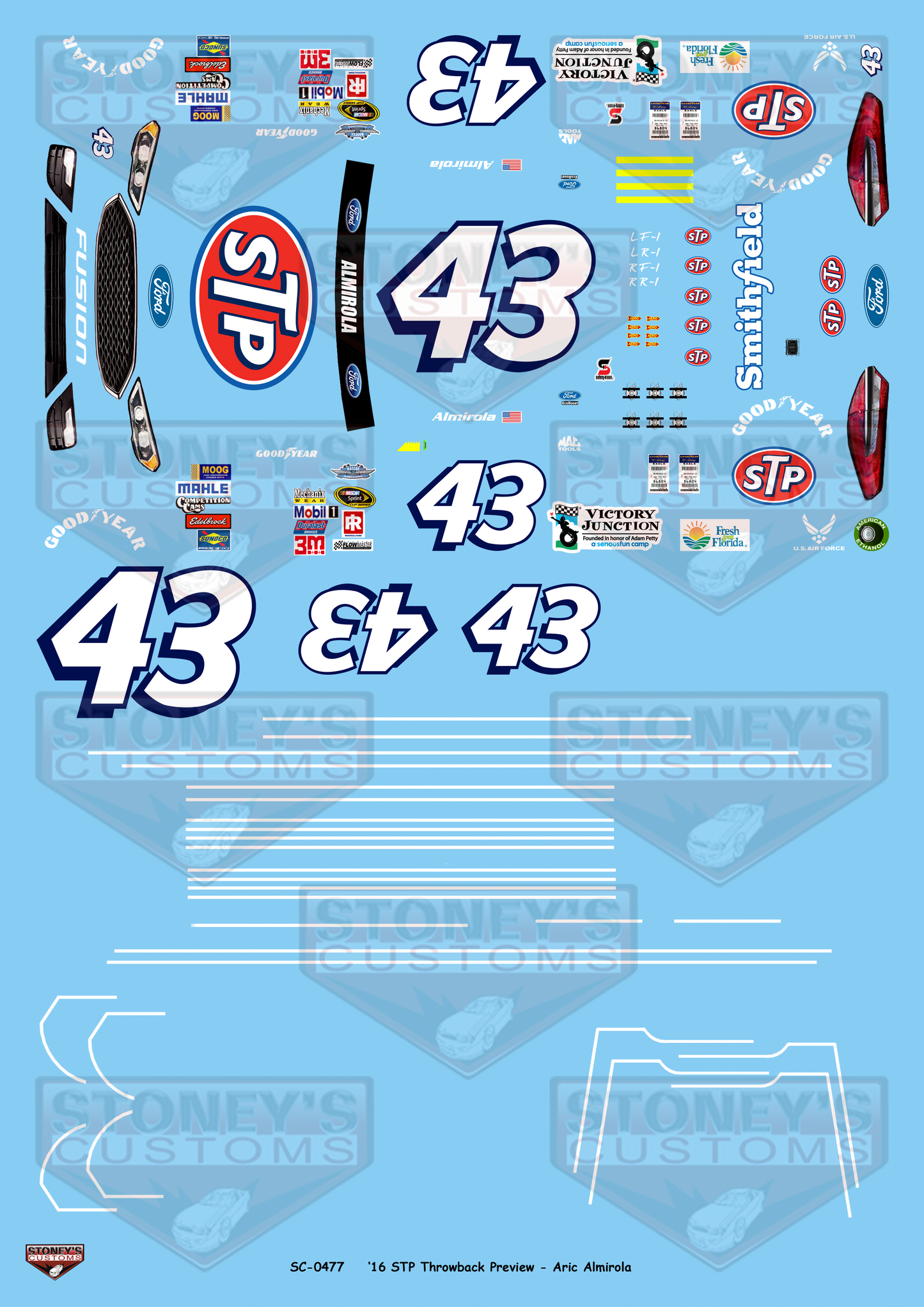Stoney's Customs 2016 #43 STP Throwback Preview - Aric Almirola 1:24 Decal Set