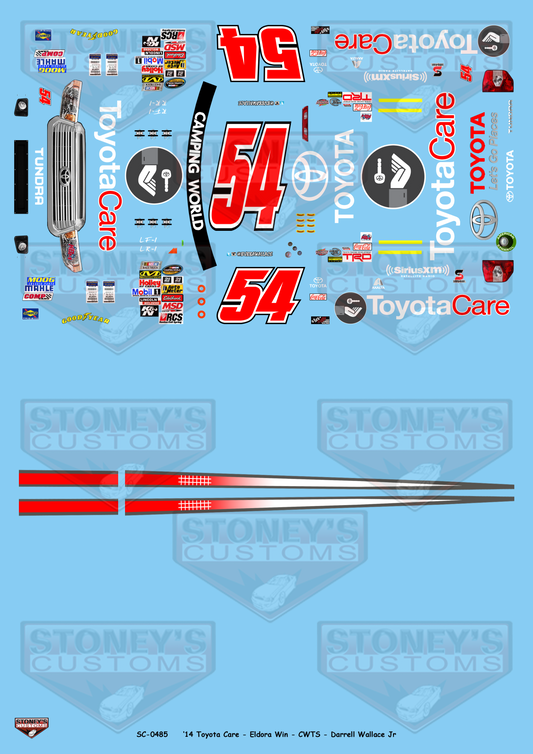 Stoney's Customs 2014 #54 Toyota Care - Eldora Win - CWTS - Darrell Wallace Jr 1:24 Decal Set