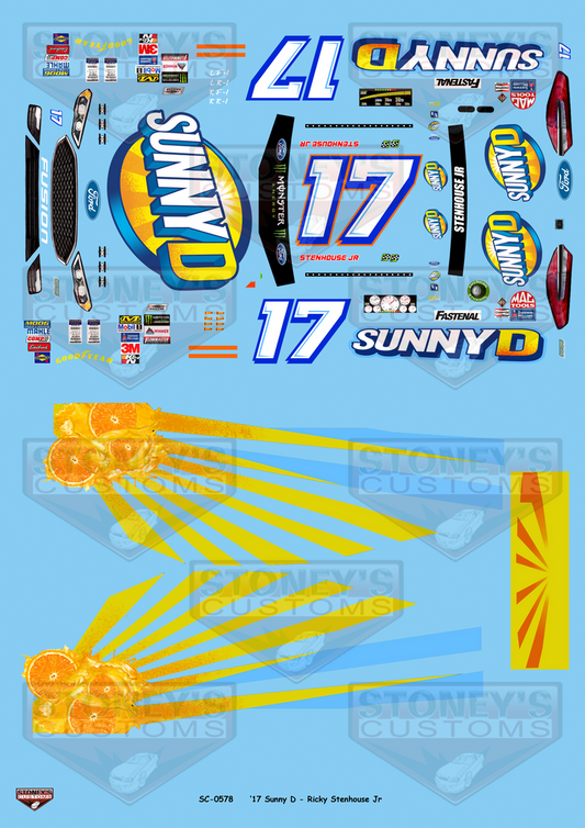 Stoney's Customs 2017 Sunny D Ricky Stenhouse Jr #17 Ford Fusion 1:24 Decal Set