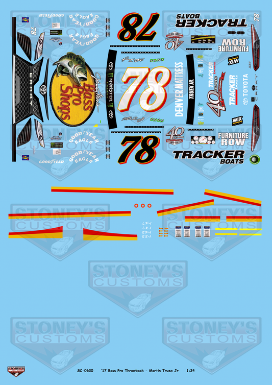 Stoney's Customs 2017 #78 Bass Pro Throwback Martin Truex Jr 1:24 Decal Set