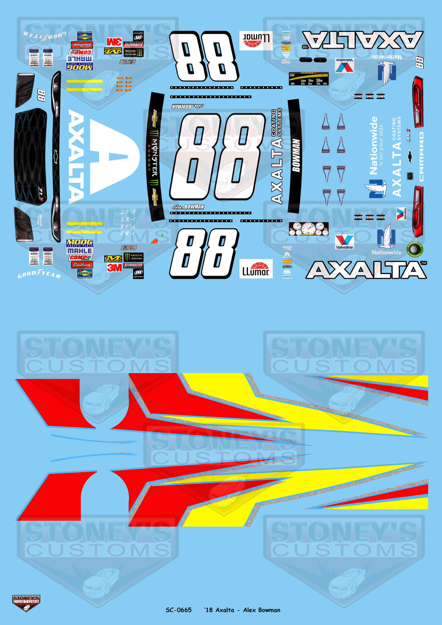Stoney's Customs 2018 #88 Axalta - Alex Bowman 1:24 Decal Set
