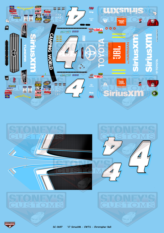 Stoney's Customs 2017 #4 SiriusXM- CWTS - Christopher Bell 1:24 Decal Set