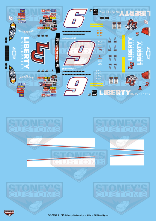 Stoney's Customs 2015 #9 Liberty University - K&N - William Byron 1:24 Decal Set