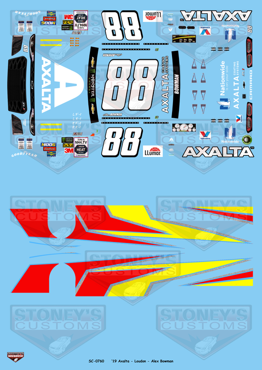 Stoney's Customs 2019 #88 Axalta - Loudon - Alex Bowman 1:24 Decal Set