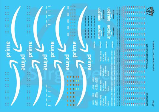 Surge Decals HO Scale Amazon 53' Trailrs Decal Set