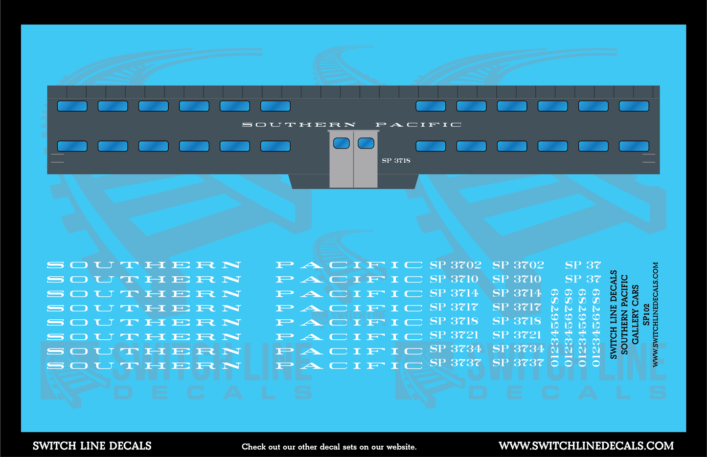O Scale Southern Pacific Pullman Gallery Cars Decal Set