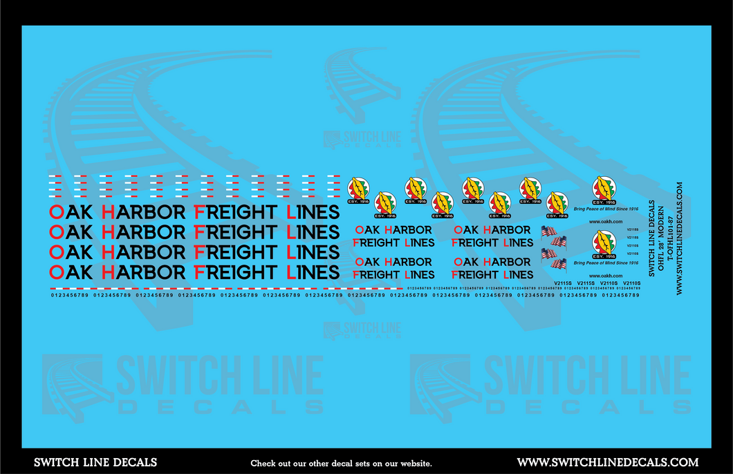 HO Scale Modern Oak Harbor Freight Lines 28' Trailers Decal Set
