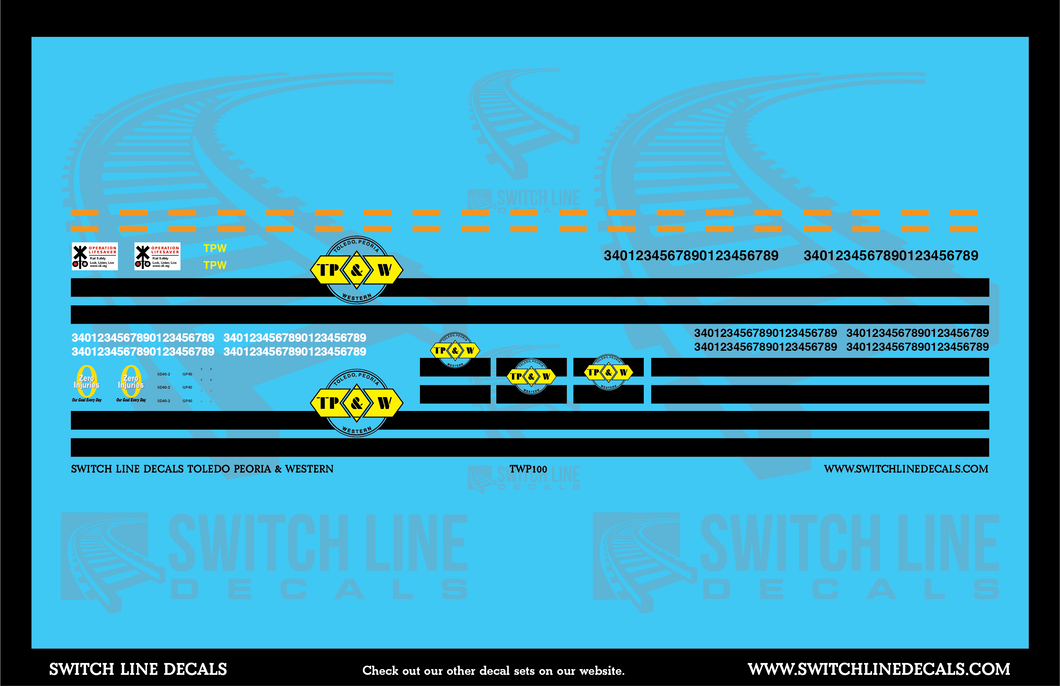 HO Scale TPW Toledo Peoria & Western Railroad Locomotive Decal Set