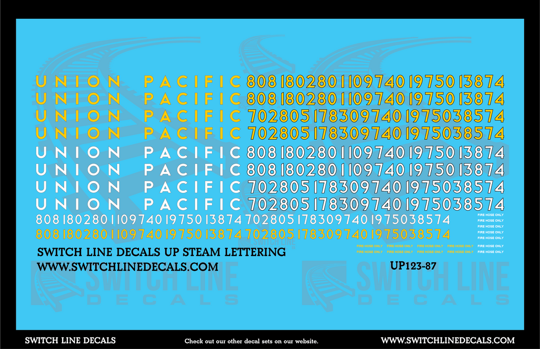 HO Scale Union Pacific Steam Lettering Decal Set