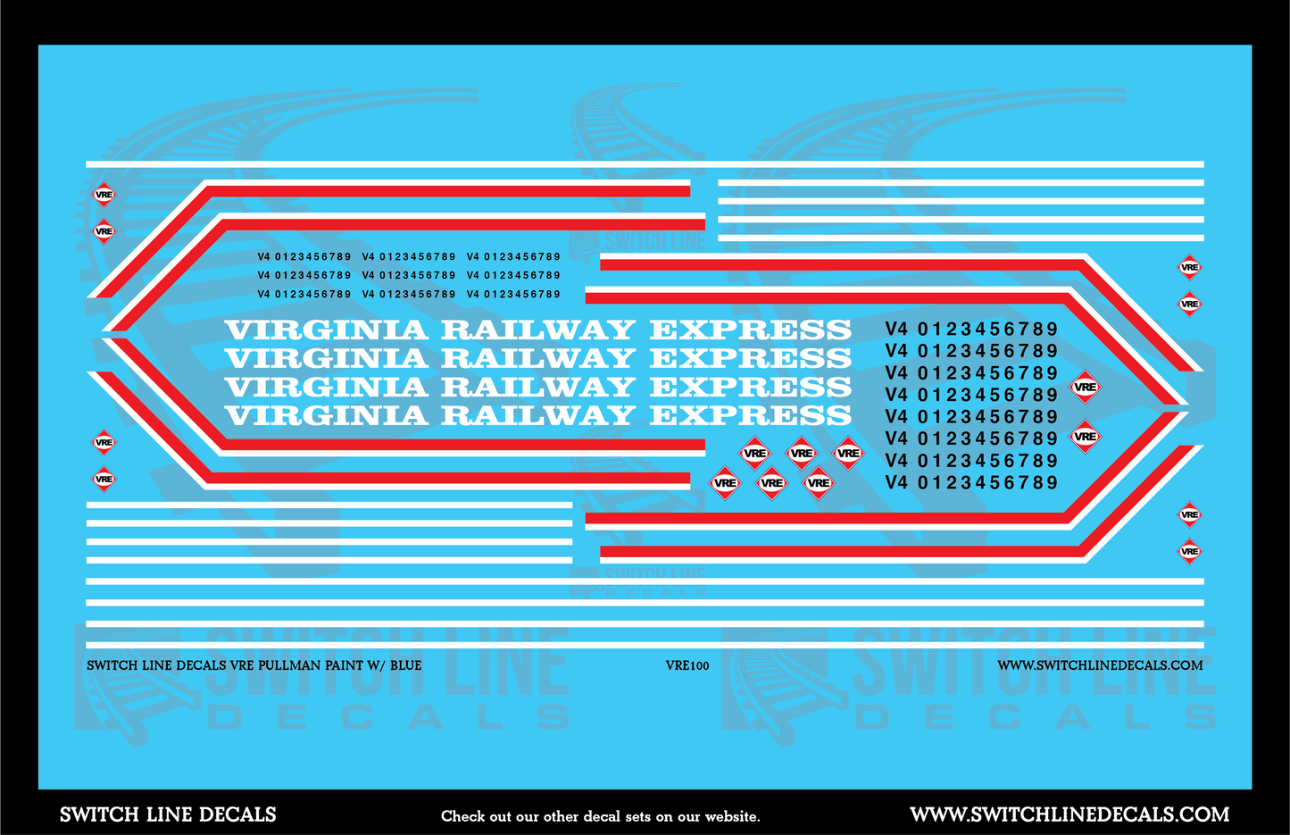 HO Scale VRE Virginia Railway Express Blue/Silver Pullman Car Decal Set
