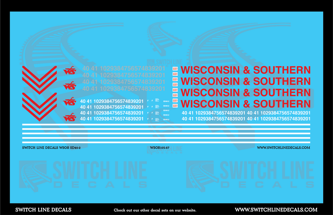 HO Scale Wisconsin And Southern SD40-2 Locomotive Decal Set