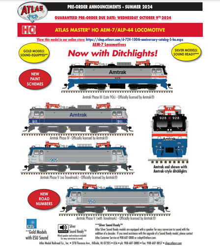 HO SCALE Atlas Amtrak AEM-7/ALP-44 DCC Ready PREORDER