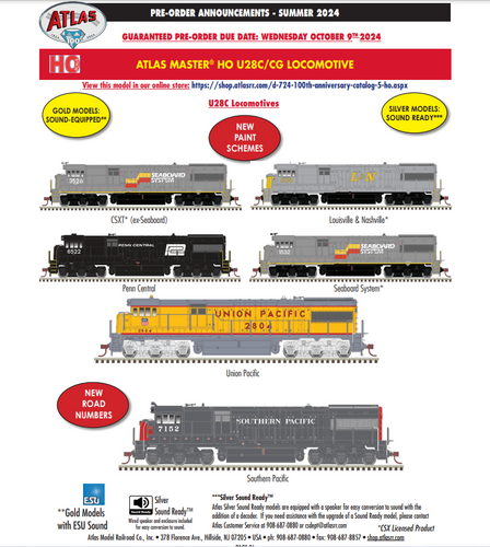 HO SCALE Atlas master U28c/cg DCC/SOUND PREORDER