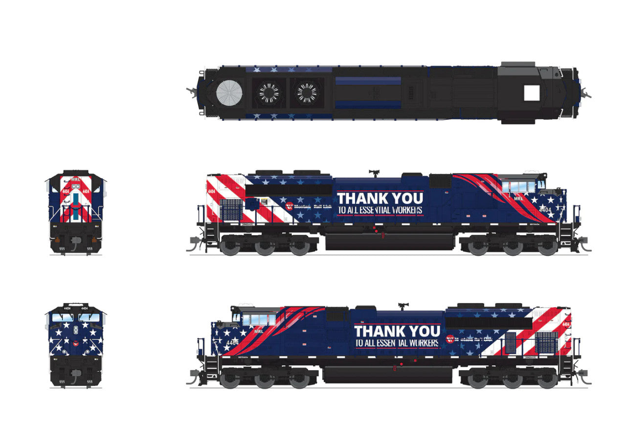 HO Scale Broadway Limited SD70ACe Montana Rail Link (MRL) 4404 Essential Workers, Paragon4 Sound/DC/DCC, w/ Smoke, HO