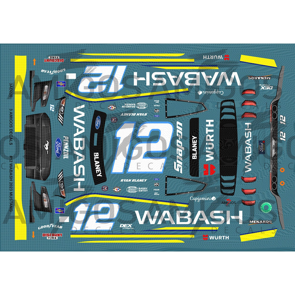 3 Amigos Decals #12 WABASH 2023 Mustang Decal Set 1:24