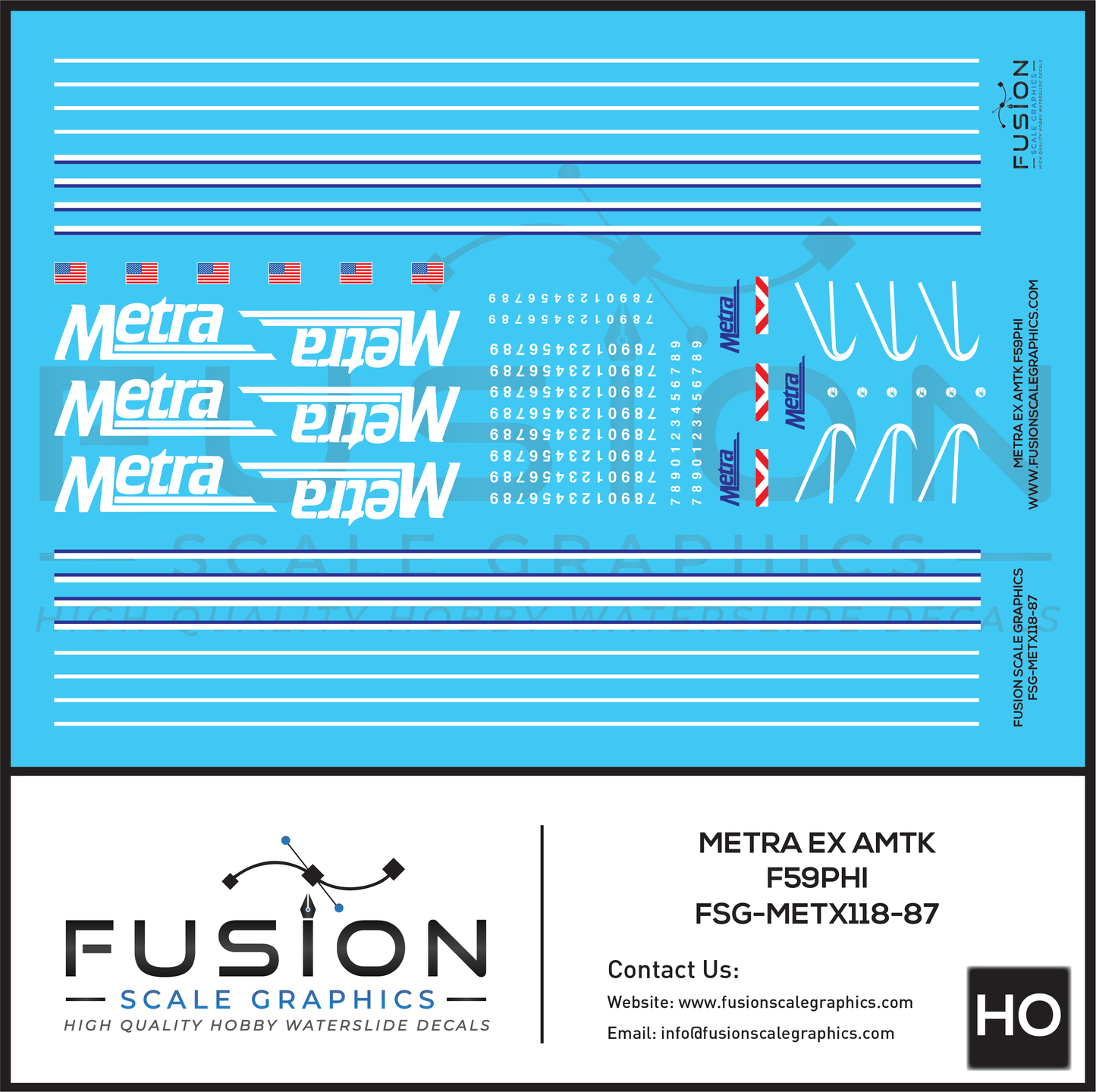 HO Scale Metra EX Amtk EMD F59PHI Decal Set