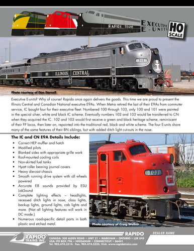 HO Scale Rapido CN & IC Executive Units PREORDER